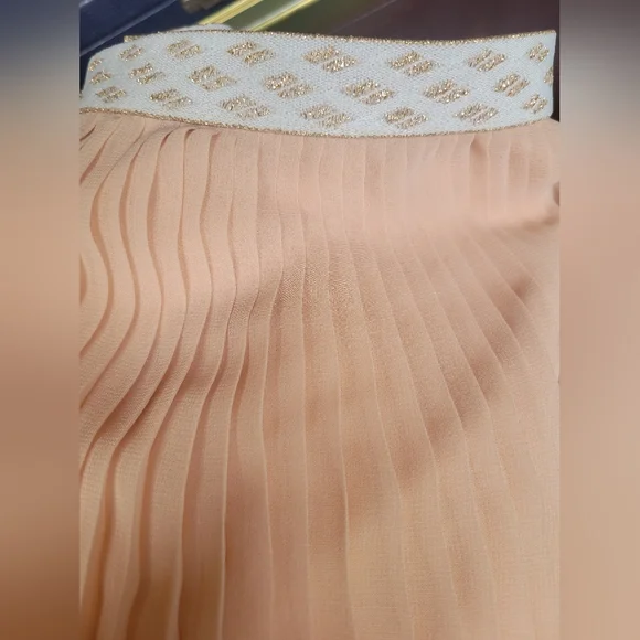 Women LARGE Skirt MAXI peach pleated chiffon partial lining By LOVE RICHE - Picture 7 of 9